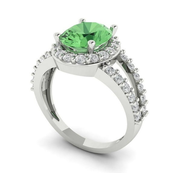 2.78ct oval cut green Zircon 18k white gold halo Bridal Wedding Engagement Promise Anniversary Ring for Women size 7.25