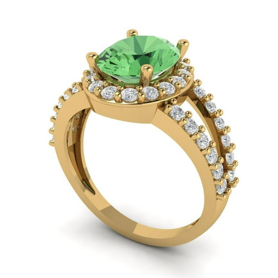 2.78ct oval cut green Zircon 18k yellow gold halo Bridal Wedding Engagement Promise Anniversary Ring for Women size 4.5