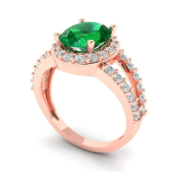 2.78ct oval cut green emerald 18k rose gold halo Bridal Wedding Engagement Promise Anniversary Ring for Women size 8.25