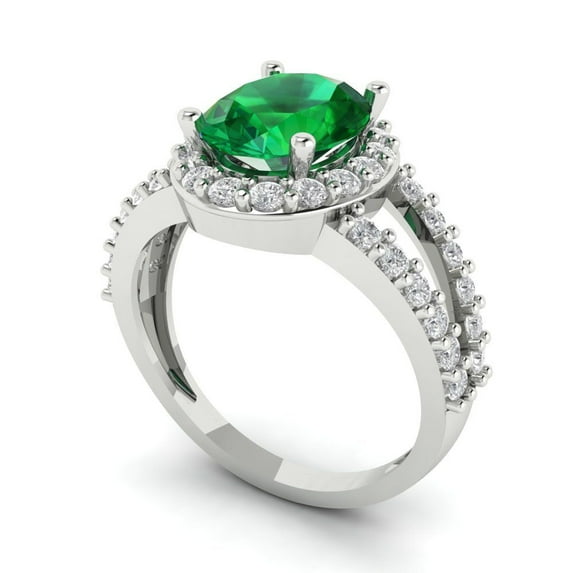 2.78ct oval cut green emerald 18k white gold halo Bridal Wedding Engagement Promise Anniversary Ring for Women size 5.5
