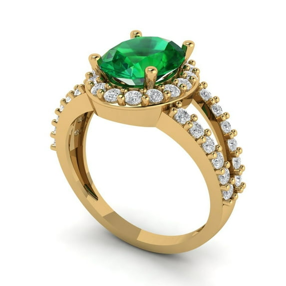 2.78ct oval cut green emerald 18k yellow gold halo Bridal Wedding Engagement Promise Anniversary Ring for Women size 6.5