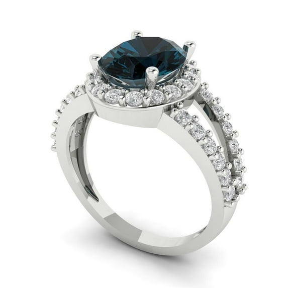 2.78ct oval cut natural london blue topaz 14k white gold halo Bridal Wedding Engagement Promise Anniversary Ring for Women size 5.75