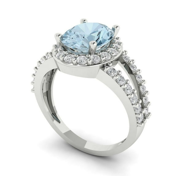 2.78ct oval cut natural sky blue topaz 14k white gold halo Bridal Wedding Engagement Promise Anniversary Ring for Women size 10.25