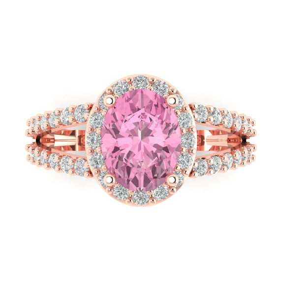 Clara Pucci 14K Rose Gold Solid Gold Pink Solitaire with Accents Anniversary Ring for Women - 2.6 cttw Oval Cut