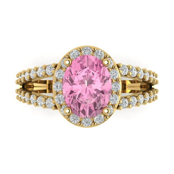 Clara Pucci 14K Yellow Gold Solid Gold Pink Halo Anniversary Ring for Women - 2.6 cttw Oval Cut