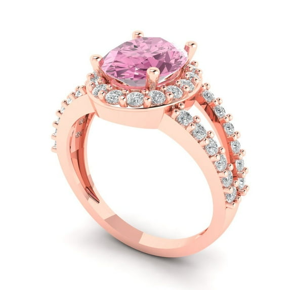 2.78ct oval cut pink Zircon 14k rose gold halo Bridal Wedding Engagement Promise Anniversary Ring for Women size 9.25