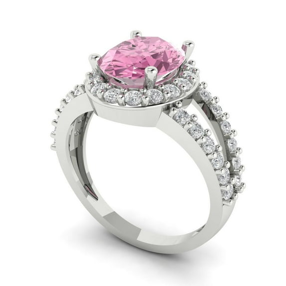 2.78ct oval cut pink Zircon 18k white gold halo Bridal Wedding Engagement Promise Anniversary Ring for Women size 8
