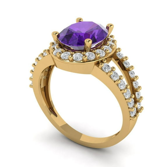 2.78ct oval cut purple natural amethyst 18k yellow gold halo Bridal Wedding Engagement Promise Anniversary Ring for Women size 4