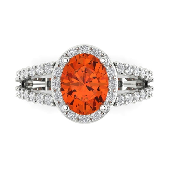 Clara Pucci 14K White Gold Solid Gold Red Solitaire with Accents Anniversary Ring for Women - 2.6 cttw Oval Cut