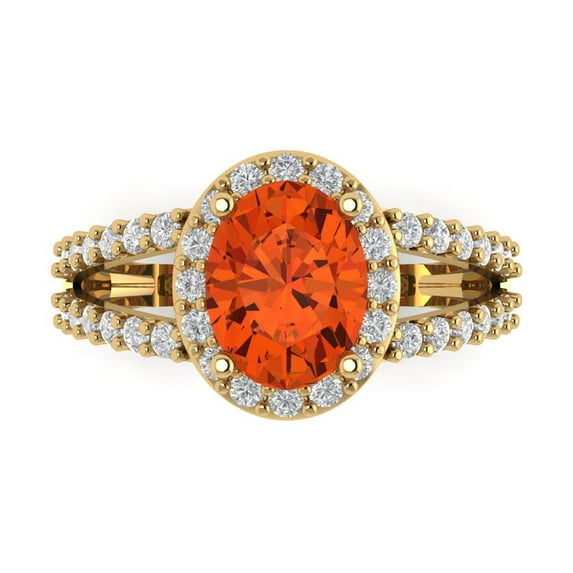 Clara Pucci 14K Yellow Gold Solid Gold Red Halo Anniversary Ring for Women - 2.6 cttw Oval Cut