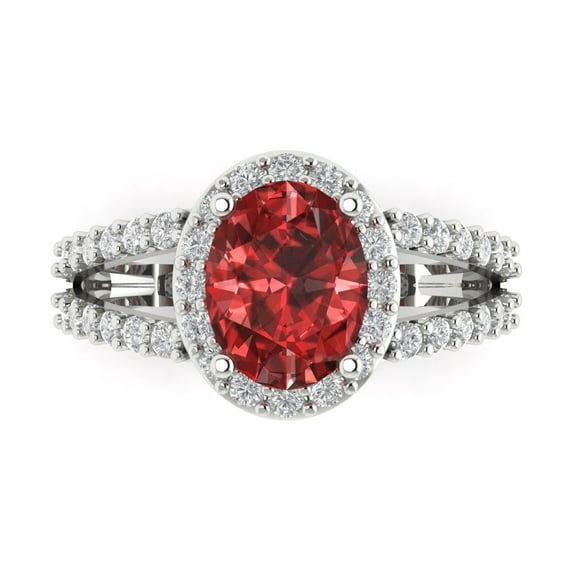 2.78ct oval cut red natural garnet 14k white gold halo Bridal Wedding Engagement Promise Anniversary Ring for Women size 10.5