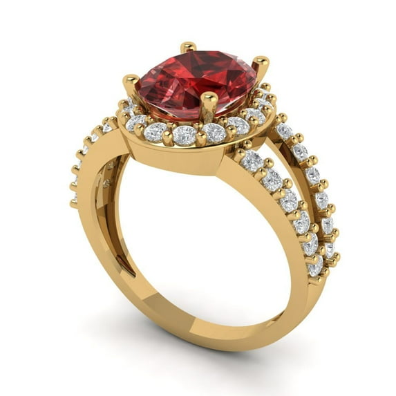2.78ct oval cut red natural garnet 18k yellow gold halo Bridal Wedding Engagement Promise Anniversary Ring for Women size 10