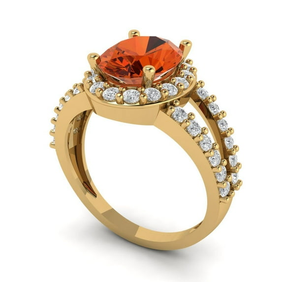 2.78ct oval cut red Zircon 18k yellow gold halo Bridal Wedding Engagement Promise Anniversary Ring for Women size 9.25