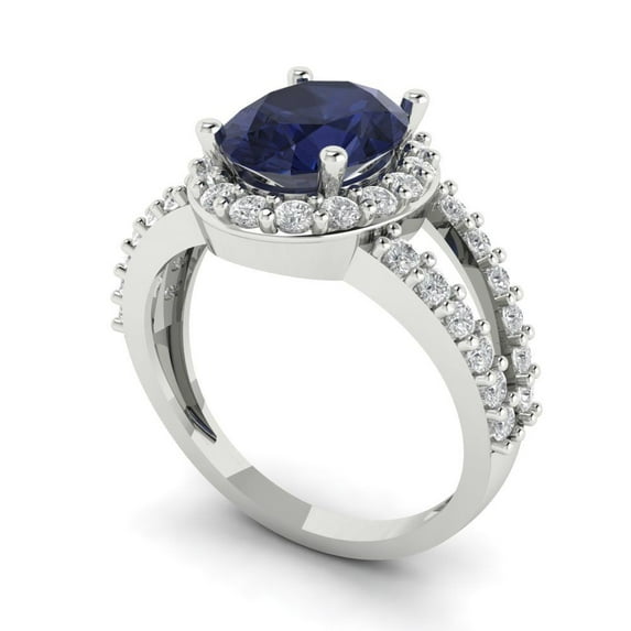 2.78ct oval cut blue sapphire 14k white gold halo Bridal Wedding Engagement Promise Anniversary Ring for Women size 6.75