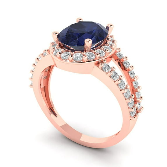 2.78ct oval cut blue sapphire 18k rose gold halo Bridal Wedding Engagement Promise Anniversary Ring for Women size 8.75