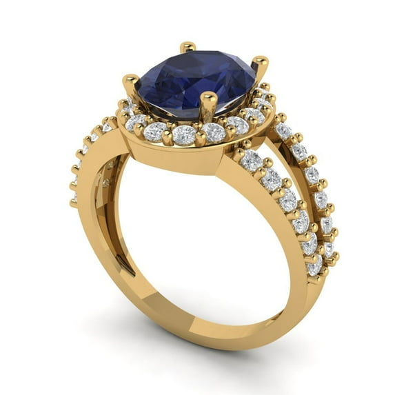 2.78ct oval cut blue sapphire 18k yellow gold halo Bridal Wedding Engagement Promise Anniversary Ring for Women size 6.5