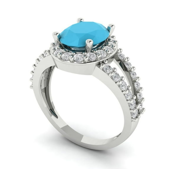 2.78ct oval cut turquoise 14k white gold halo Bridal Wedding Engagement Promise Anniversary Ring for Women size 6.5