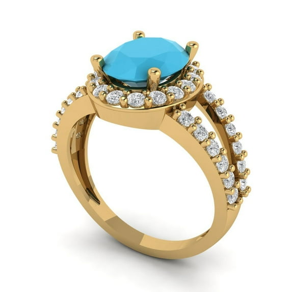 2.78ct oval cut turquoise 14k yellow gold halo Bridal Wedding Engagement Promise Anniversary Ring for Women size 9