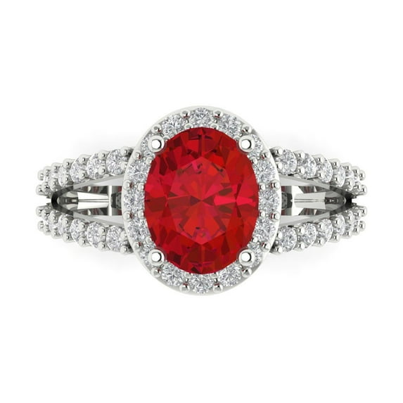 Clara Pucci 14K White Gold Solid Gold Tourmaline Solitaire with Accents Anniversary Ring for Women - 2.6 cttw Oval Cut