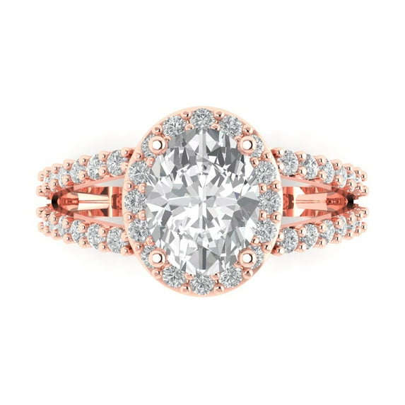 Clara Pucci 14K Rose Gold Solid Gold WhiteSapphire Solitaire with Accents Anniversary Ring for Women - 2.6 cttw Oval Cut