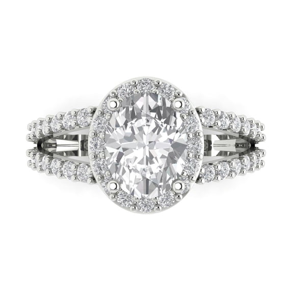 Clara Pucci 14K White Gold Solid Gold WhiteSapphire Solitaire with Accents Anniversary Ring for Women - 2.6 cttw Oval Cut