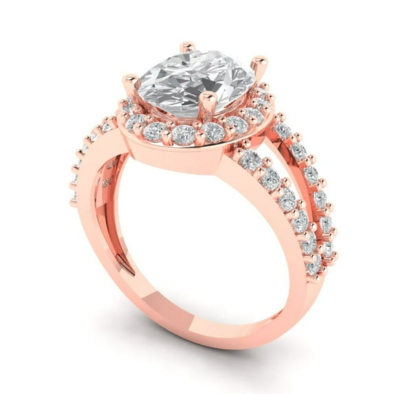 2.78ct oval cut white sapphire 18k rose gold halo Bridal Wedding Engagement Promise Anniversary Ring for Women size 5.75