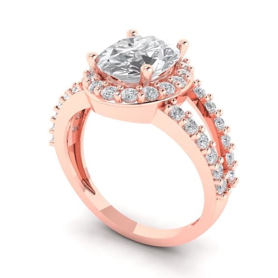 2.78ct oval cut white sapphire 18k rose gold halo Bridal Wedding Engagement Promise Anniversary Ring for Women size 6.25