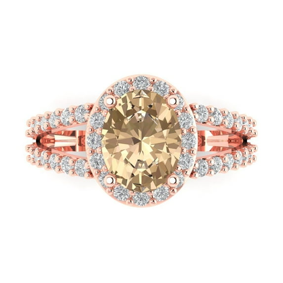 Clara Pucci 14K Rose Gold Solid Gold YellowMoissanite Solitaire with Accents Anniversary Ring for Women - 2.6 cttw Oval Cut