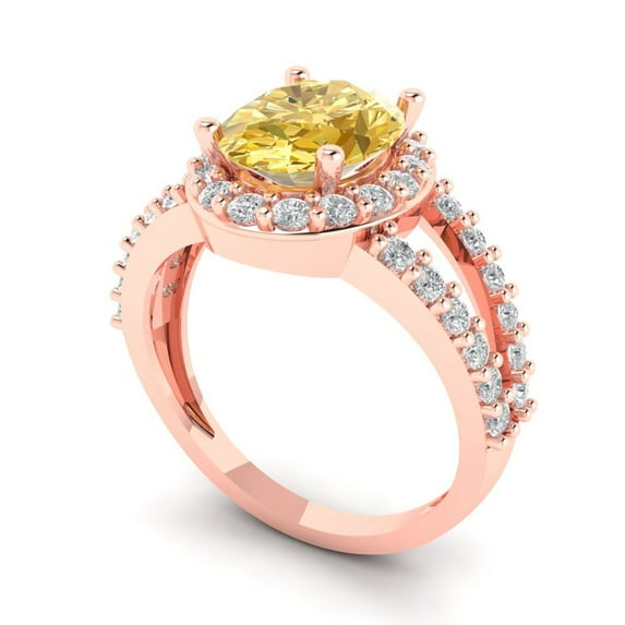 2.78ct oval cut yellow moissanite 18k rose gold halo Bridal Wedding Engagement Promise Anniversary Ring for Women size 4
