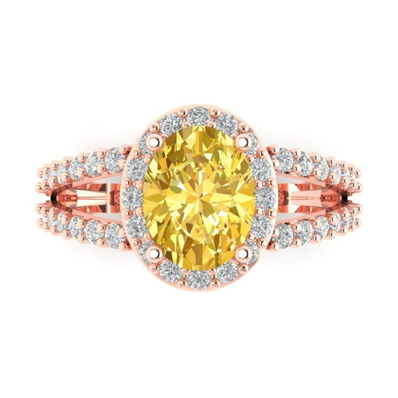 Clara Pucci 14K Rose Gold Solid Gold Citrine Solitaire with Accents Anniversary Ring for Women - 2.6 cttw Oval Cut