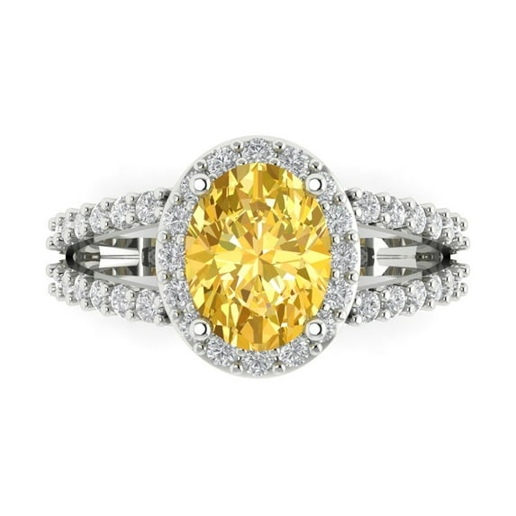 Clara Pucci 14K White Gold Solid Gold Citrine Solitaire with Accents Anniversary Ring for Women - 2.6 cttw Oval Cut