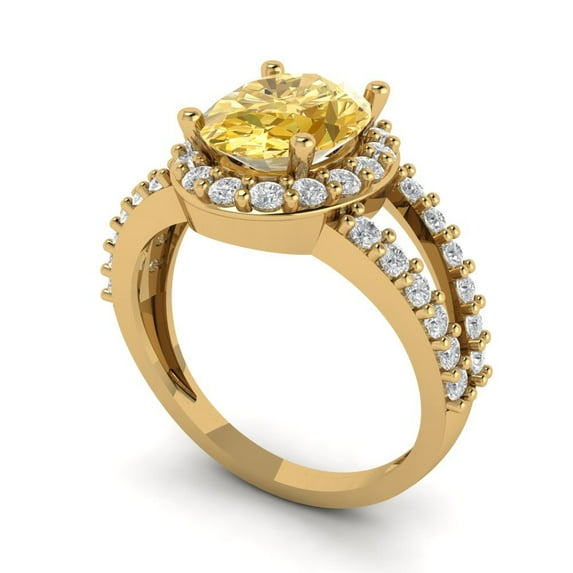 2.78ct oval cut yellow natural citrine 18k yellow gold halo Bridal Wedding Engagement Promise Anniversary Ring for Women size 9.5