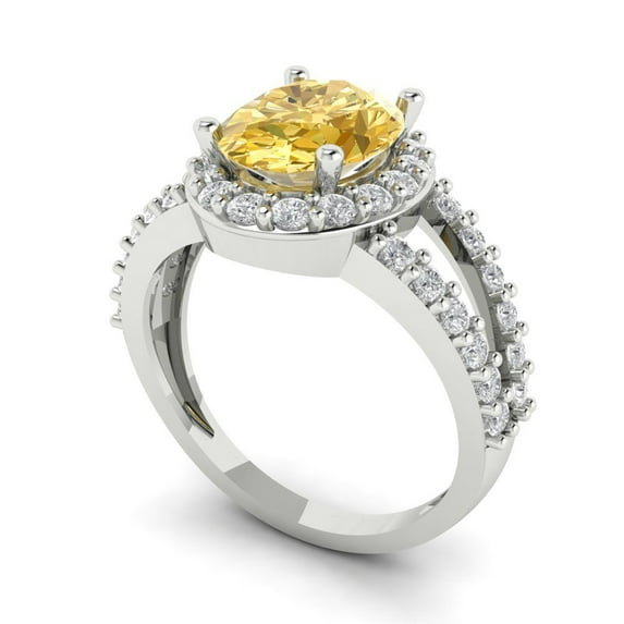 2.78ct oval cut yellow Zircon 18k white gold halo Bridal Wedding Engagement Promise Anniversary Ring for Women size 9.5