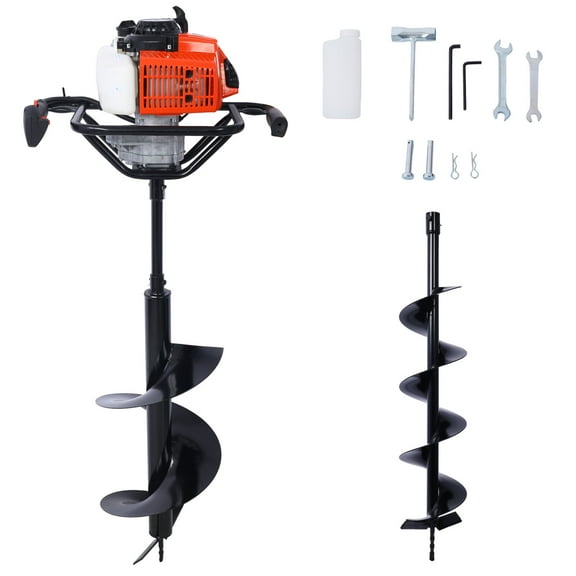 2.7HP Gas Post Hole Digger with 6" & 10" Auger Bits, 63cc 2-Stroke EPA Certified Auger Drill (12"W x 43.5"H)