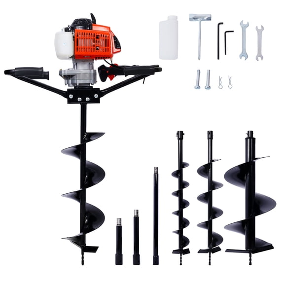 2.7HP Gas Powered Post Hole Digger 63cc 2-Stroke Auger for Fence Deck Tree Planting with 4 Drill Bits and Extension Rods - 3/4 Shaft Machine Only EPA Compliant Black Steel