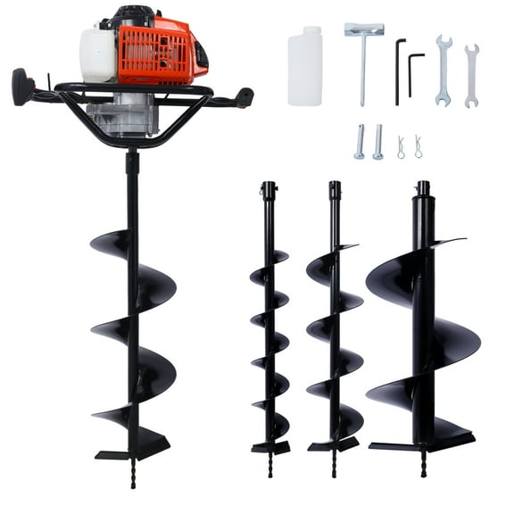 2.7HP Post Hole Digger 63cc Gas-Powered 2-Stroke Auger Digging Drill Shaft Size 3/4" ,EPA certificated with L4"+L6"+L8"+L12" DRILL BIT