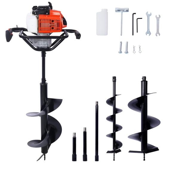2.7HP Post Hole Digger 63cc Gas-Powered 2-Stroke Auger Digging Drill Shaft Size 3/4" ,EPA certificated with L6"+L10"+L12" DRILL BITS+EXT ROD KITS,