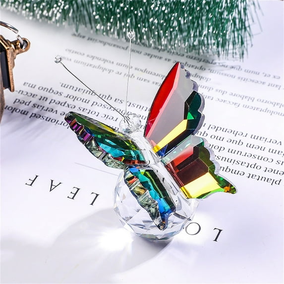 2.7Inch Colorful Crystal Butterfly Figurine on Glass Ball Base Faceted Glass Animal Statue Desktop Decor for Home Office Tabletop Ornament Wedding Gift Collectible