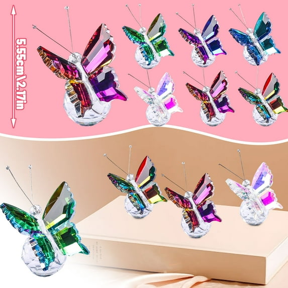 2.7Inch Colorful Crystal Butterfly Figurine on Glass Ball Base Faceted Glass Animal Statue Desktop Decor for Home Office Tabletop Ornament Wedding Gift Collectible 6PCS