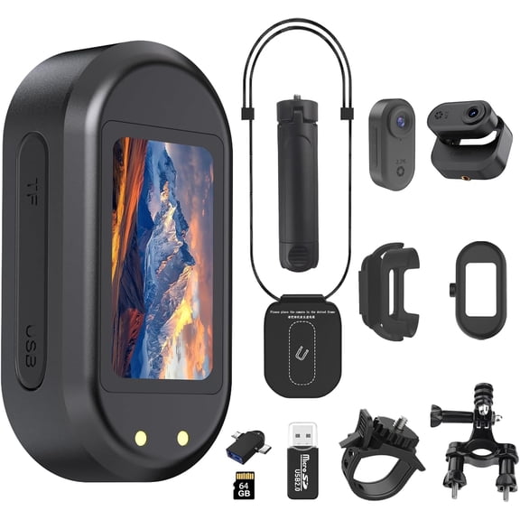 2.7K Mini  Camera 64GB, Image Stabilization Wearable Action  Cam, Thumb Hands Free Recording Bodycam with  Lanyard,  Portable Camcorder for Work/Travel/Pet Walking (Black)