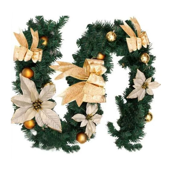2.7M Christmas Rattan Garland Decorative Artificial Flower Pine Tree Ornament Xmas Party Home Fireplace Door Stairs Decor