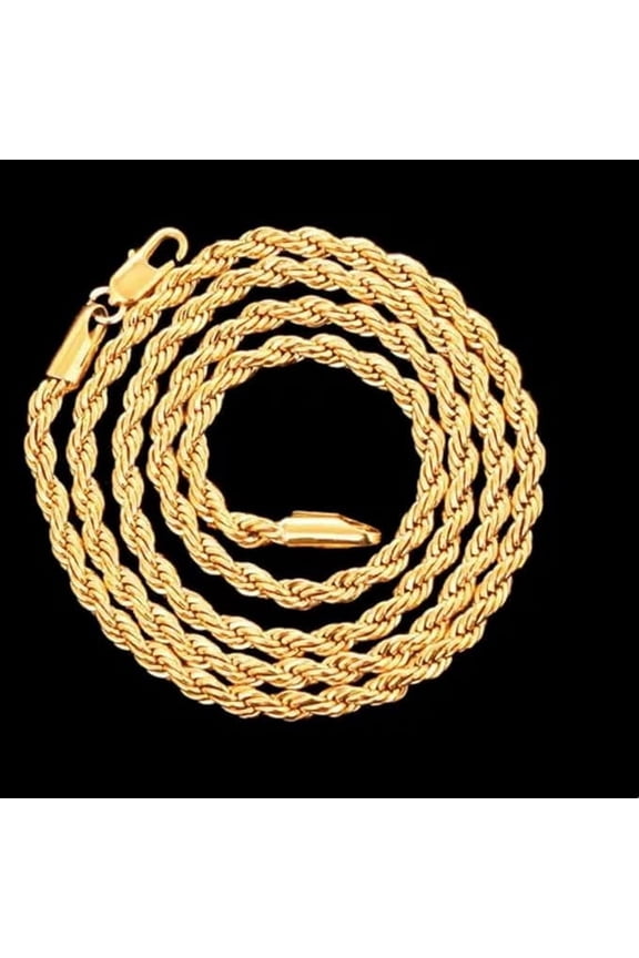 2-7MM Gold Twisted Rope Chain Necklace, 18-24 Inch, Men Women Unisex, Durable Gold Plated Link Chain, Hip Hop Style, Secure Clasp, Daily & Party Jewelry