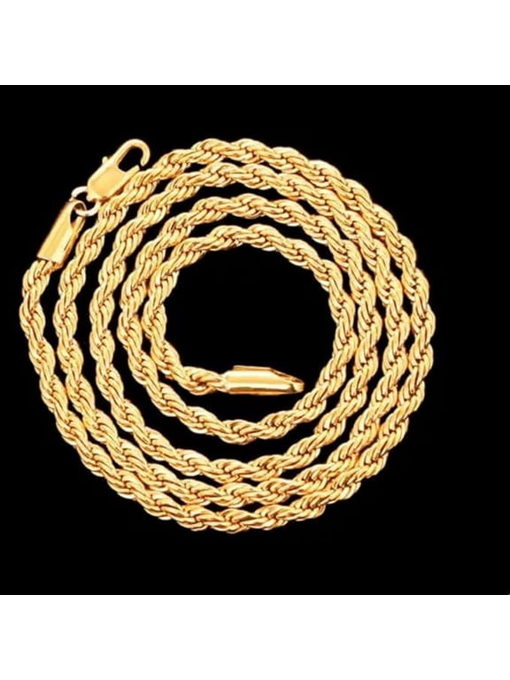 2-7MM Gold Twisted Rope Chain Necklace, 18-24 Inch, Men Women Unisex, Durable Gold Plated Link Chain, Hip Hop Style, Secure Clasp, Daily & Party Jewelry