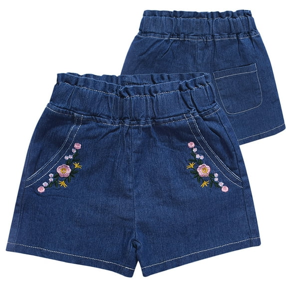 2-7T Summer Kids Little Girls Embroidered Elastic Waist Denim Shorts