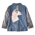 thumbnail image 1 of 2-7T Toddler Baby Girls Unicorn Jean Jacket with Sequins Sparkly Sleeve Kids Fashion Denim Jackets Outerwear, 1 of 10