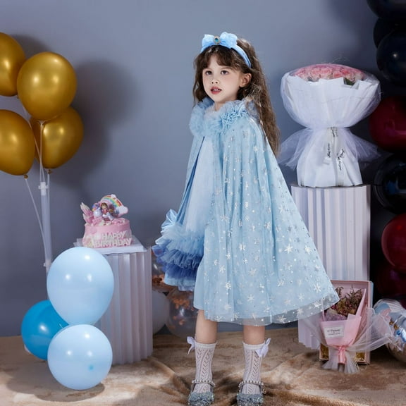 2-7T Toddler Princess Girls Winter Warm Sequins Cape Kids Holiday Party Hooded Cloak Coat For Princess Dress up Costume, Christmas, Halloween, New Year