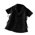 thumbnail image 1 of 2-7Y Kids Girls Summer Dress Jacket Solid Color Short Sleeve Lapel Buttons Bandage Waist Blazer Dress Fashion Baby Clothes, 1 of 10