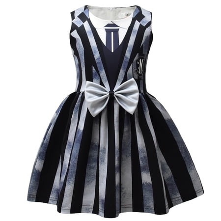 2-7Y Kids Wednesday Addams Black Dress Halloween Cosplay Costume Party Outfit