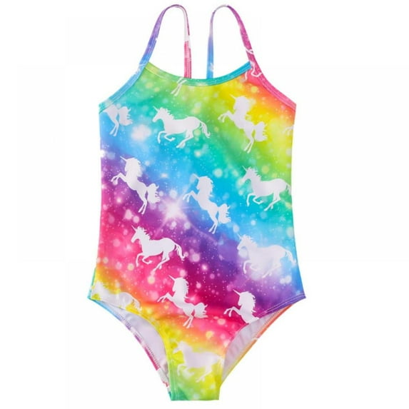 2-7Y Little Baby Girls One Piece Swimsuit Toddler Sling Rainbow Baching Suit
