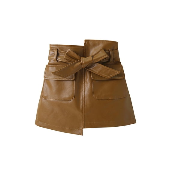 2-7Years Fashion Children Girls Skirts Autumn Toddler Kids Girls Solid Belt Pocket PU Leather A-line Skirts Casual Clothes